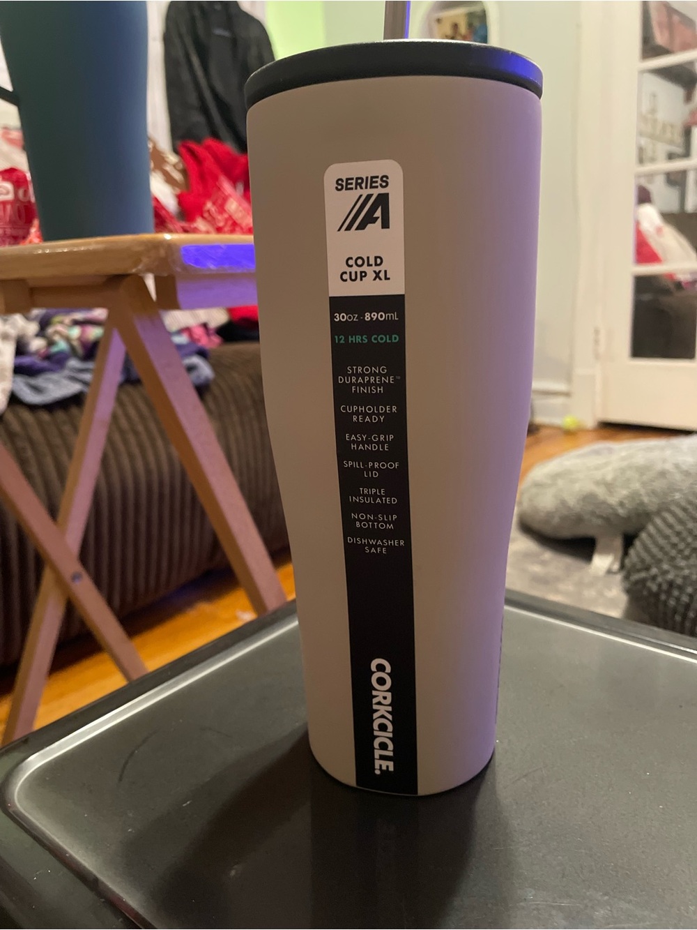 Corkcicle Series A Cold Cup XL – Cream Travel Tumbler with Black Trim